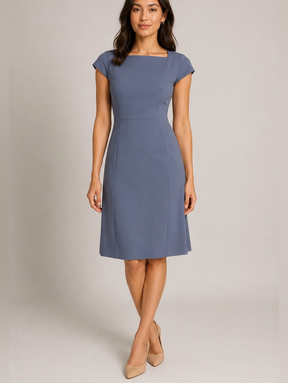 MM.LaFleur Slate Blue Bateau Neck Cap Sleeve Career Office Sheath Dress Size 0